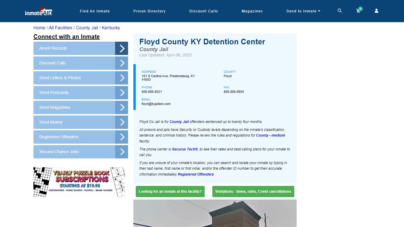 Floyd County KY Detention Center - Inmate Locator - Prestonsburg, KY